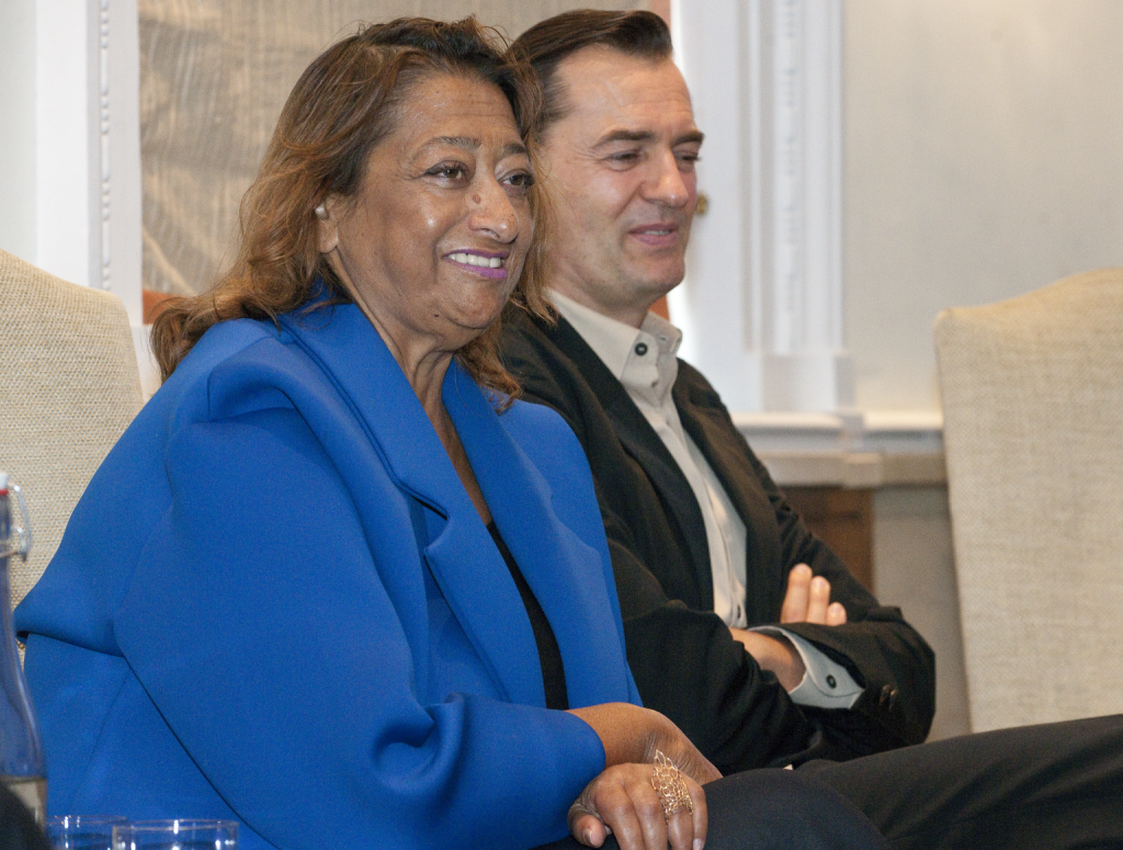 Dame Zaha Hadid speaking at an event at the Science Museum. Credit: Science Museum.