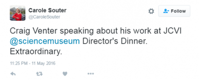 A tweet from Caroline Souter