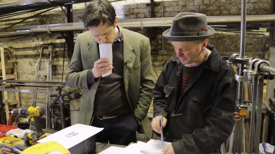 Curator Ben Russell in conversation with roboticist Giles Walker. Credit: Science Museum.
