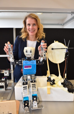 Prof Danielle George at the robot Hack Day. 