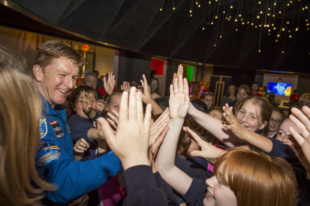 Tim Peake meeting school children in Wonderlab