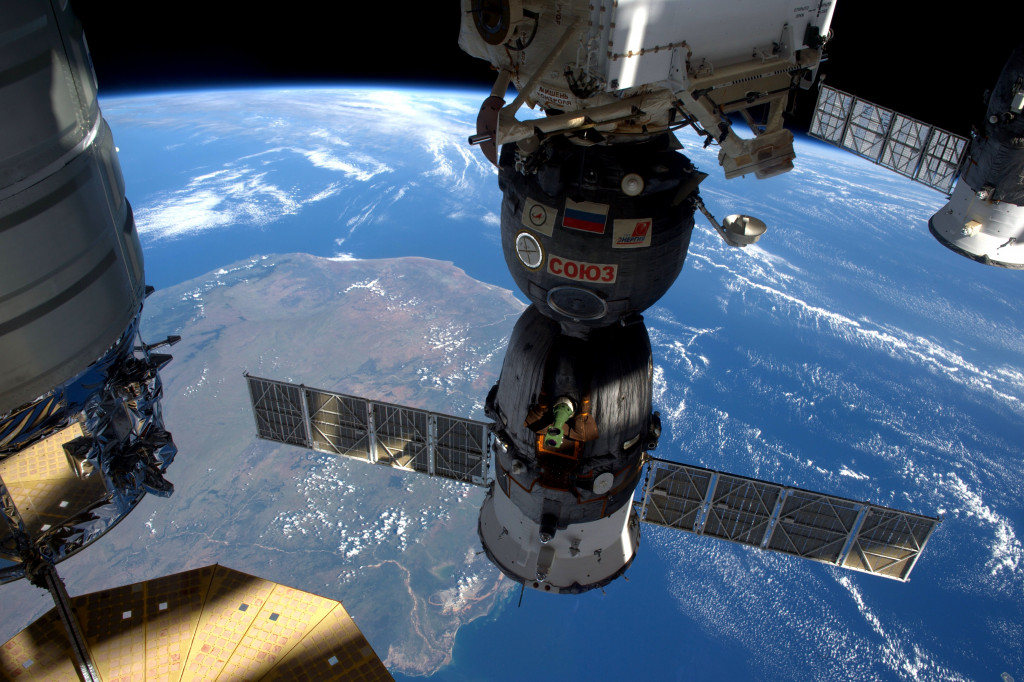 Soyuz TMA-19M attached to the International Space Station.