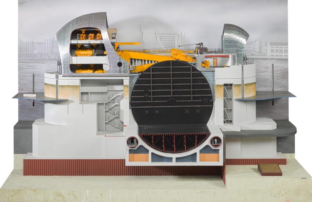 Model of a main pier of the Thames Barrier, scale 1:50, by D. Barrington-Holt: Science Museum 1984-625