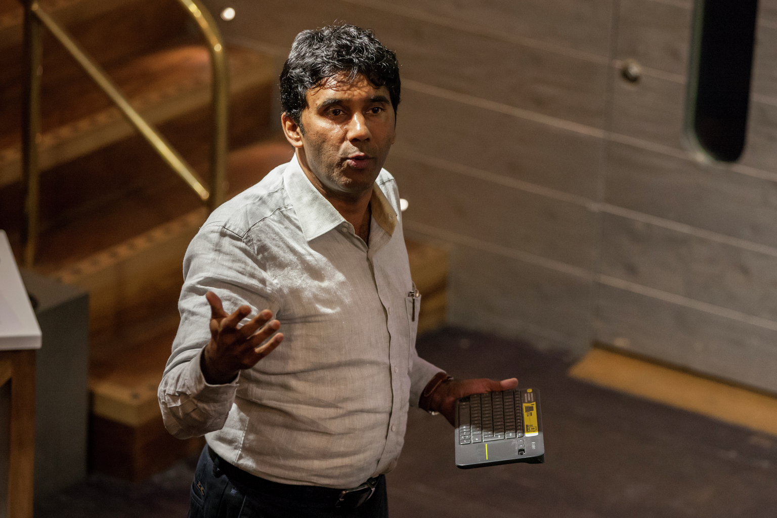 Dr Abdul Ghafur of the Apollo Cancer Institute in Chennai, India, speaking at the Illuminating India Lates. 