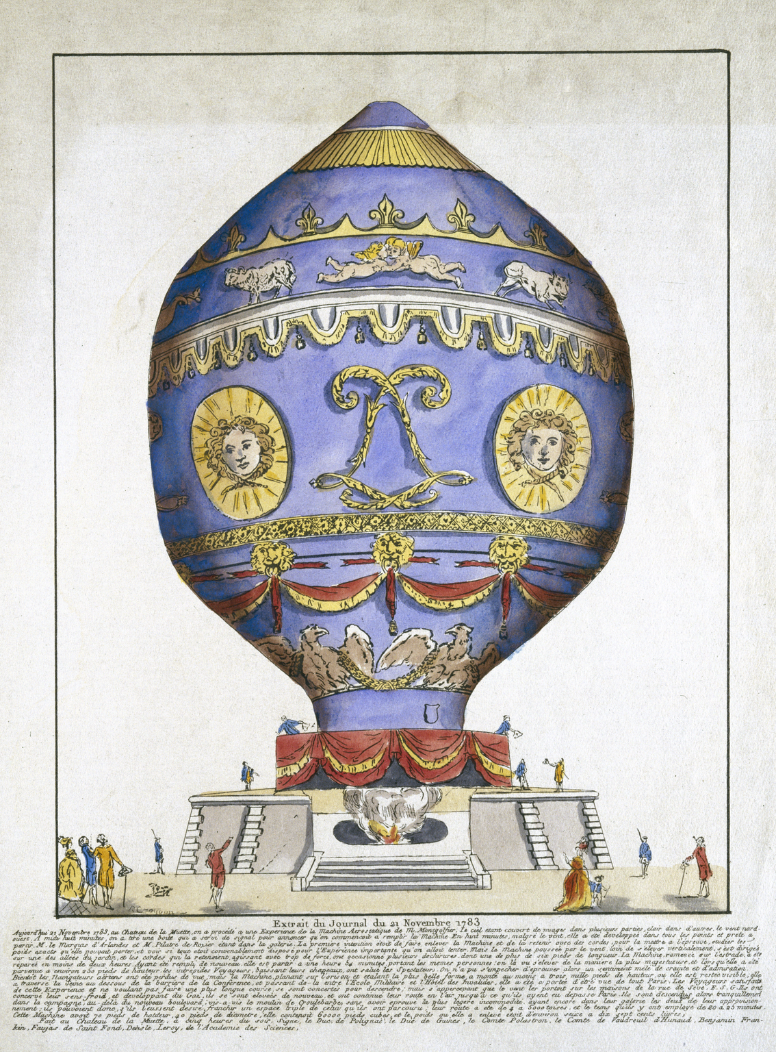 Montgolfier balloon with the Marquis D'Arlandes and M. Pilatre de Rozier