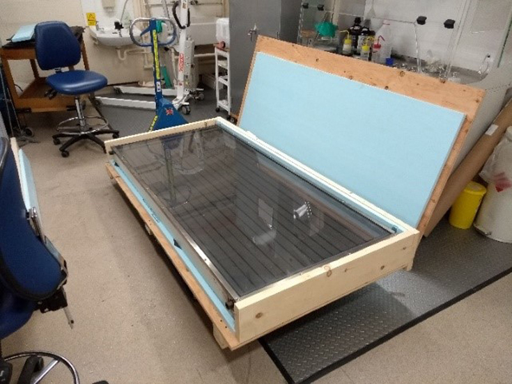 A White House solar panel on arrival at the Science Museum’s Conservation Lab