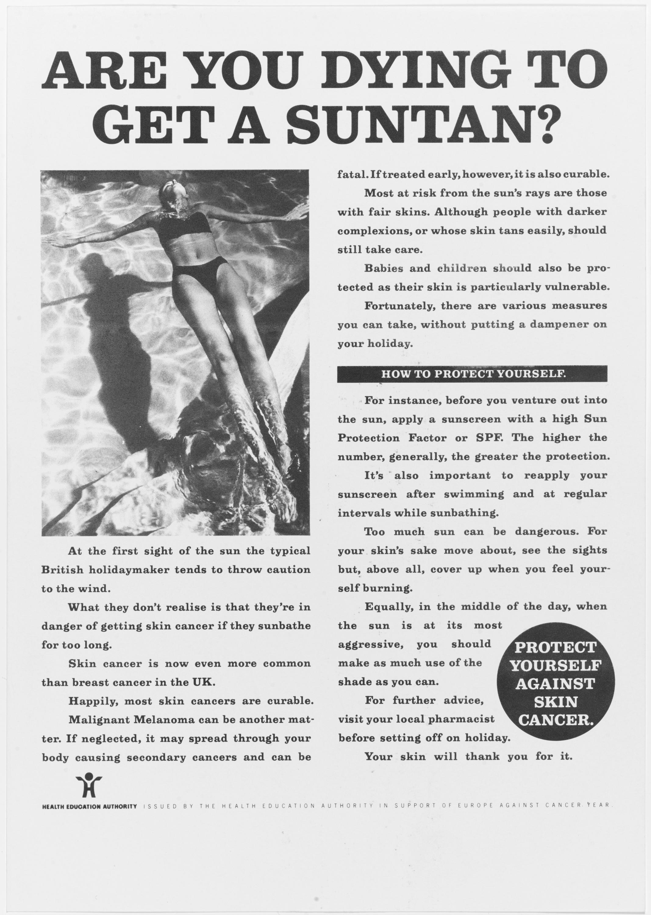‘Are you dying to get a sun tan’, poster for UK’s Health Education Authority, 1988
