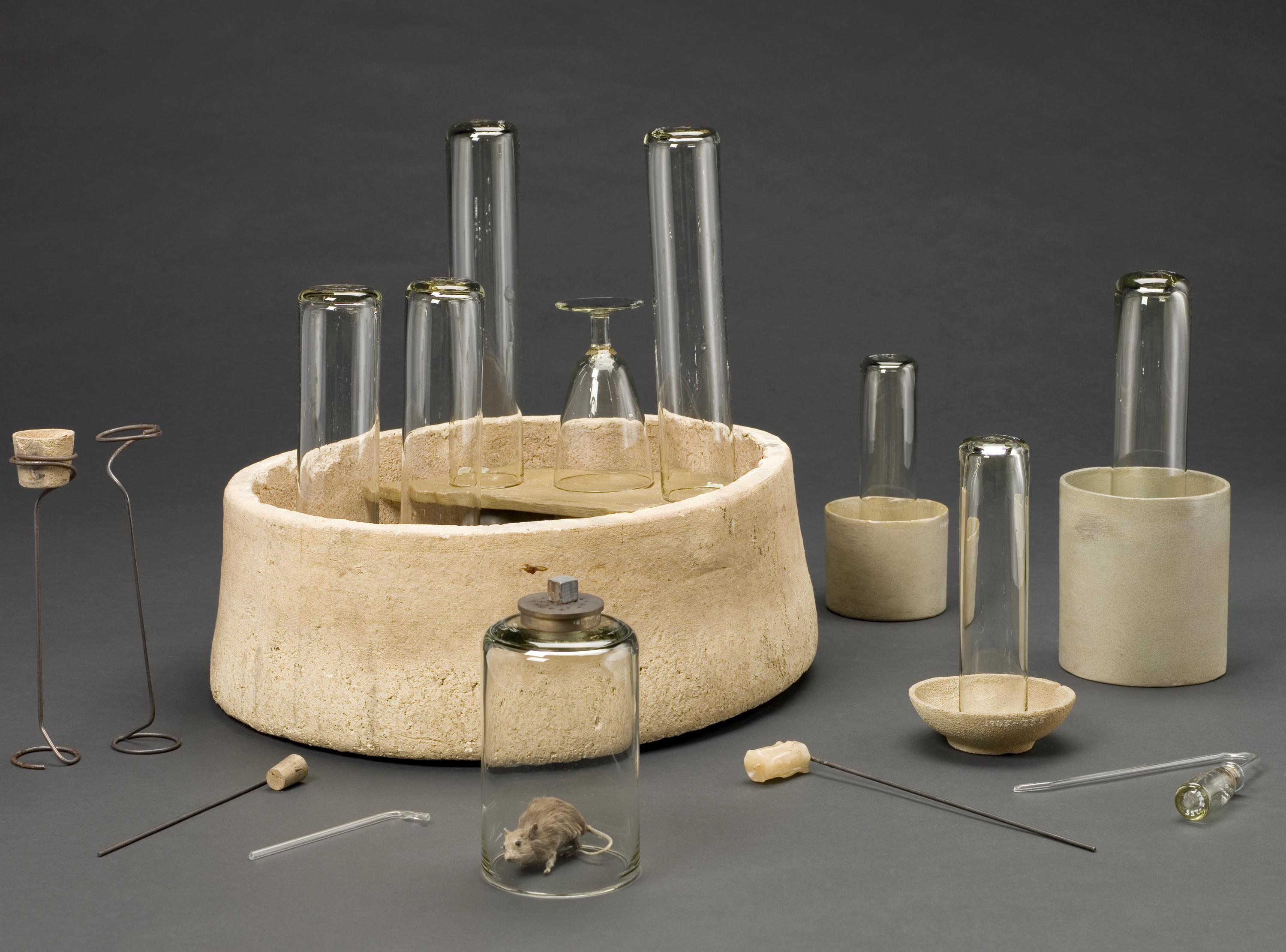 reproduction of Joseph Priestley’s penuematic apparatus, including trough and mouse, for experiments on air