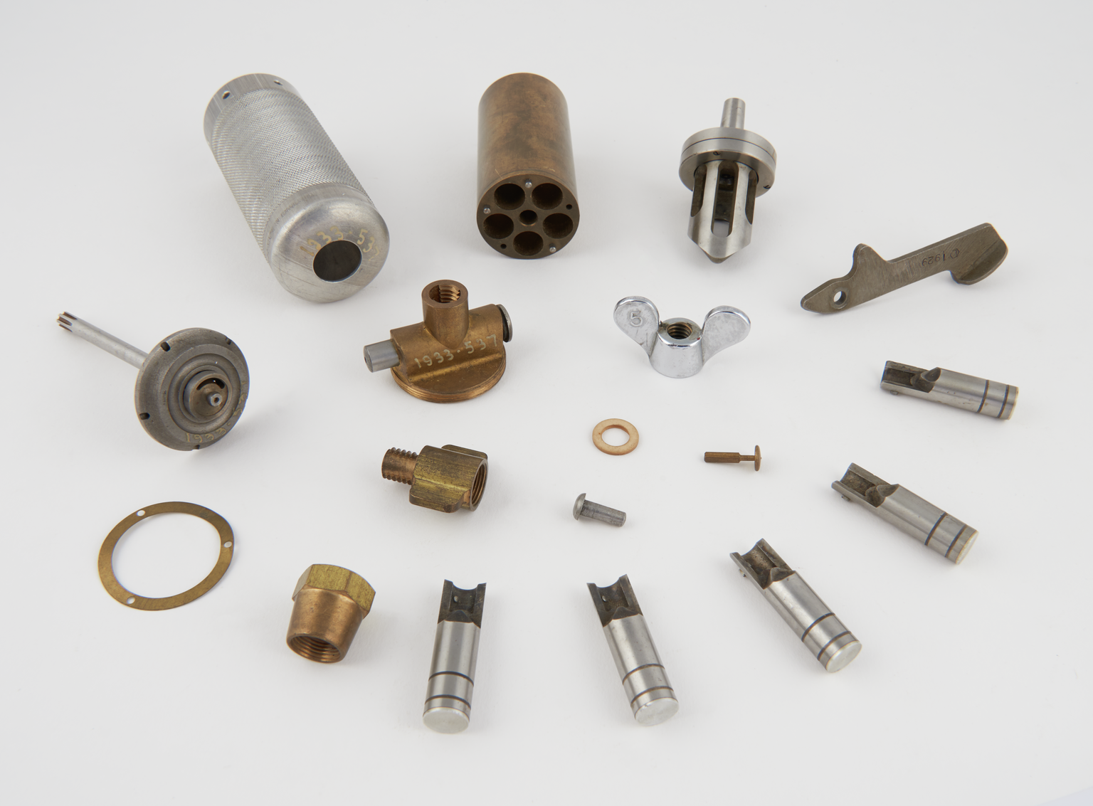 A set of standard drill parts for a pneumatic drill