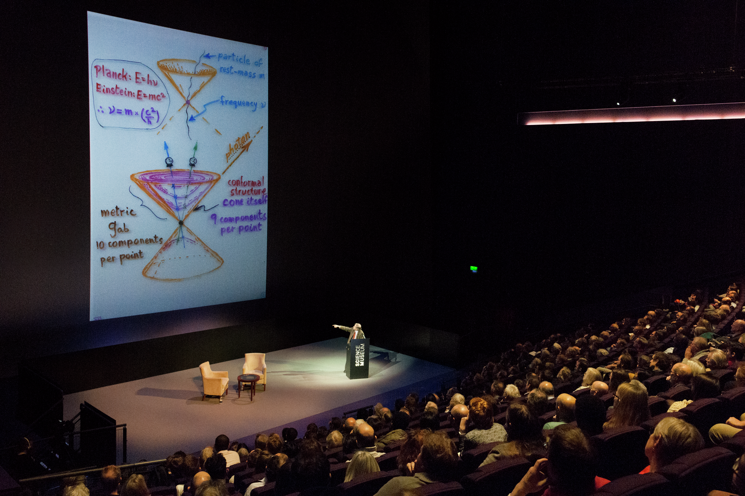 Roger Penrose speaking at Oxford Mathematics London Public Lecture