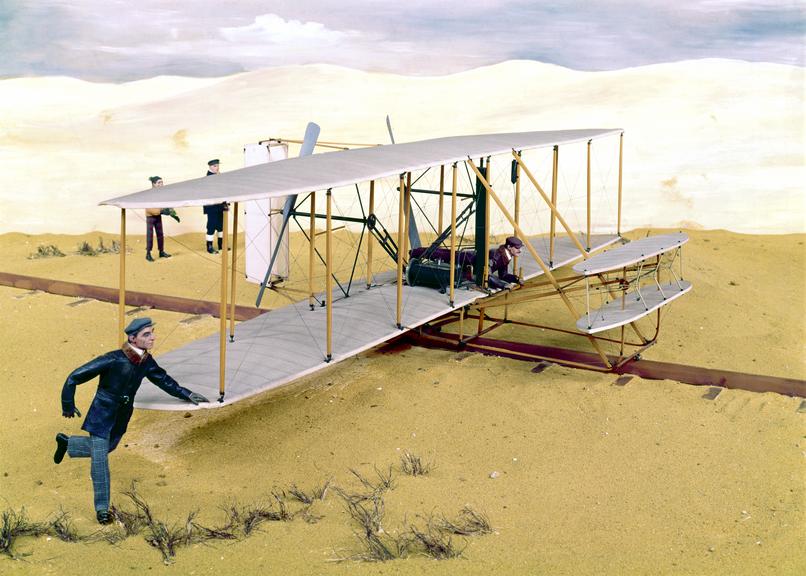 The Wright Brothers’ Flyer sustained the its first flight for 12 seconds and travelled around 37 metres. Image: Model of the Wright Flyer from the Science Museum Group Collection.
