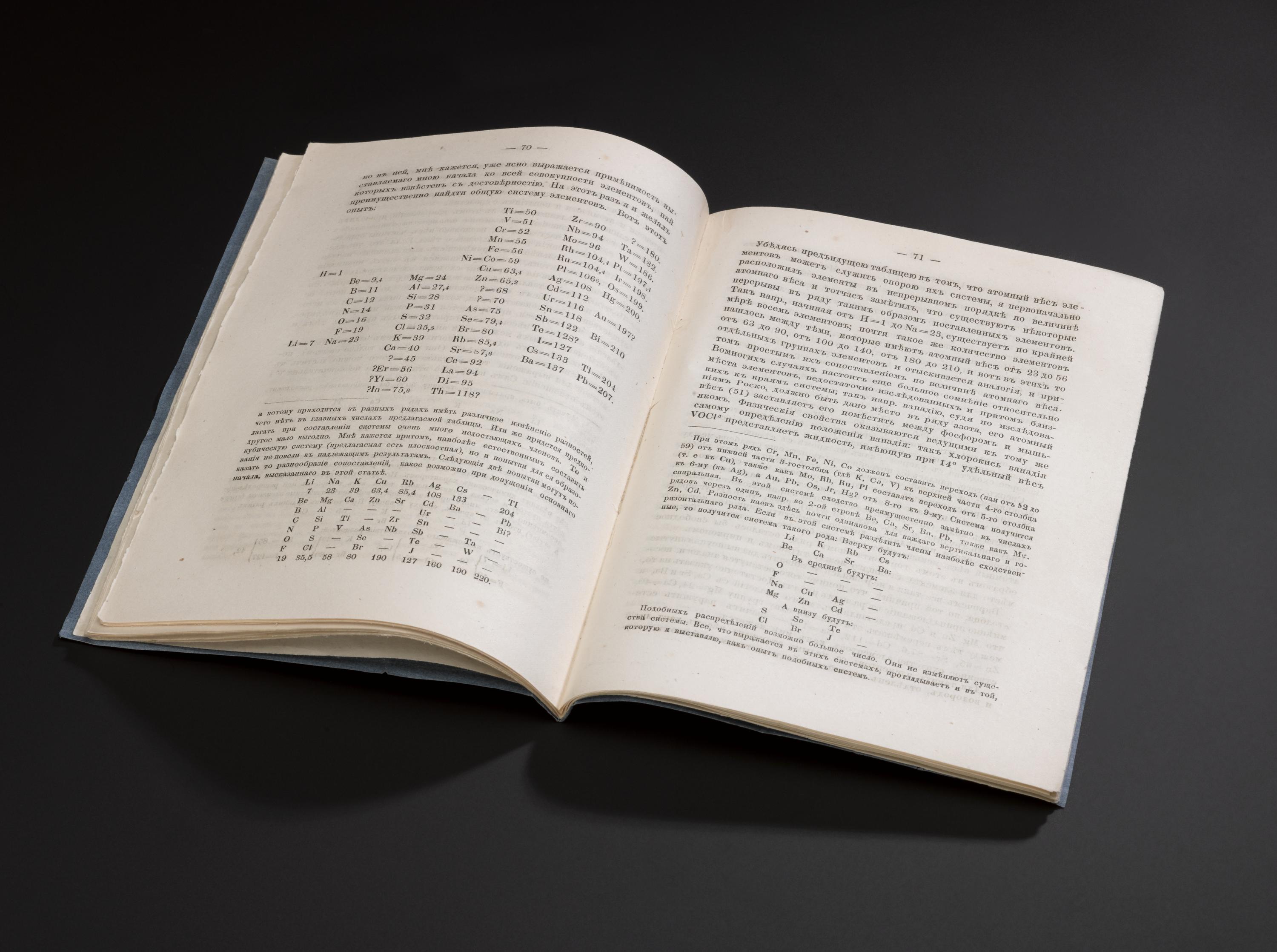‘On the Relationship of the Properties of the Elements to their Atomic Weights’, by Dmitri Mendeleev, published by the Russian Chemical Society, 1869.