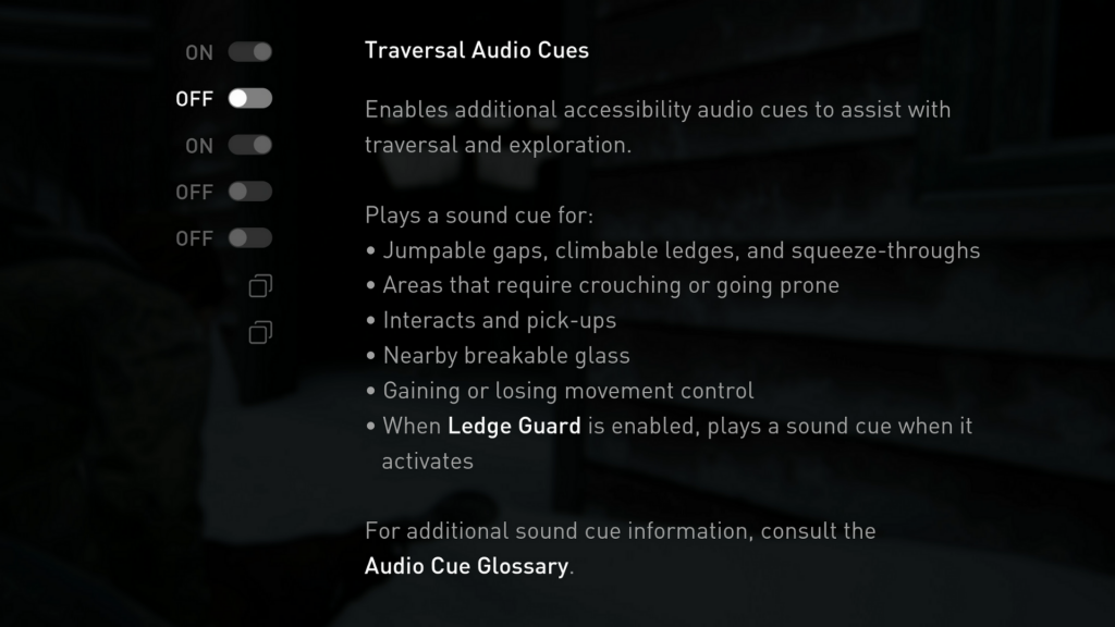 The Last Of Us 2 screen shot of accessibility options.