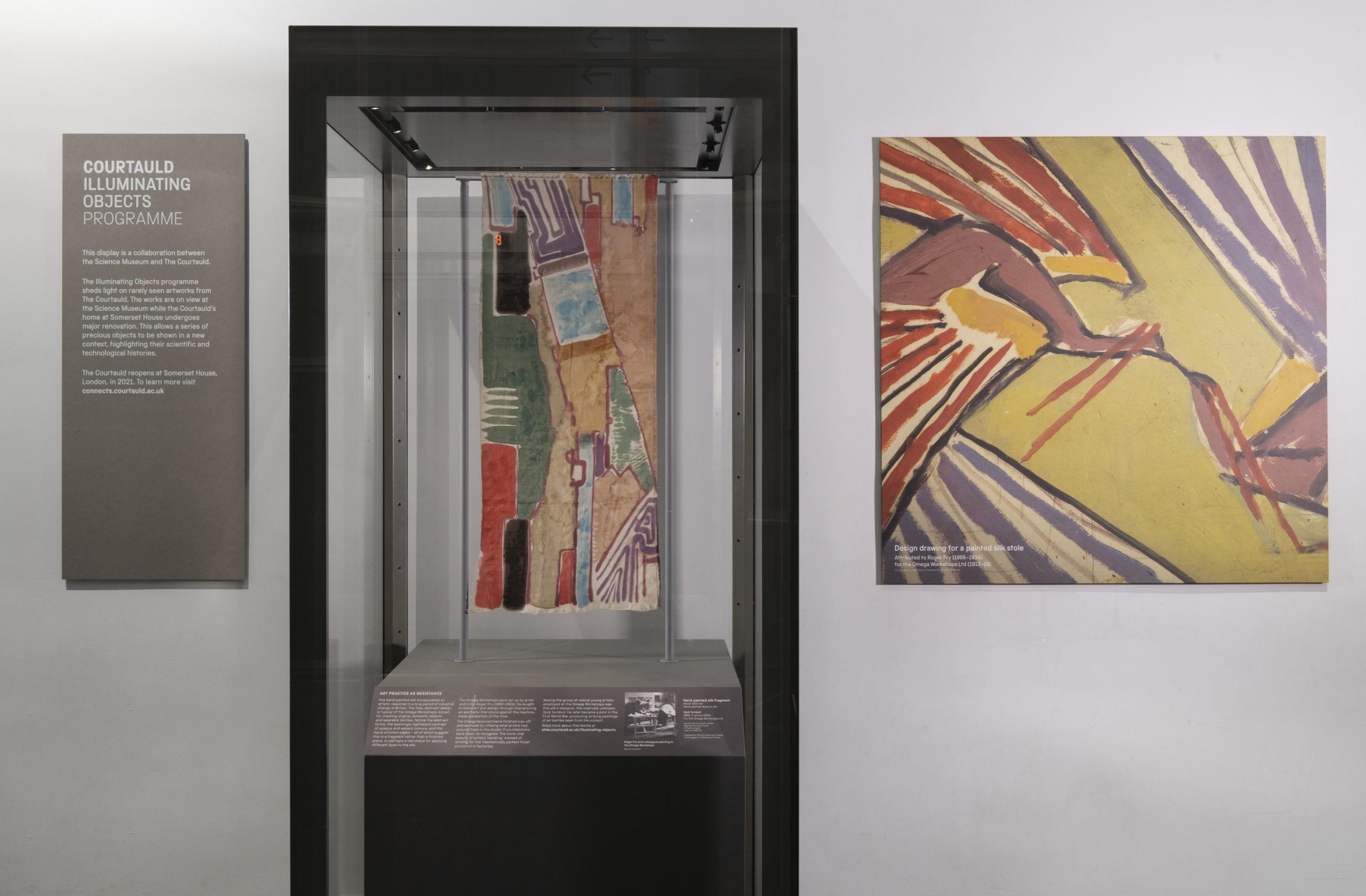 The silk item in its new display at the Science Museum.