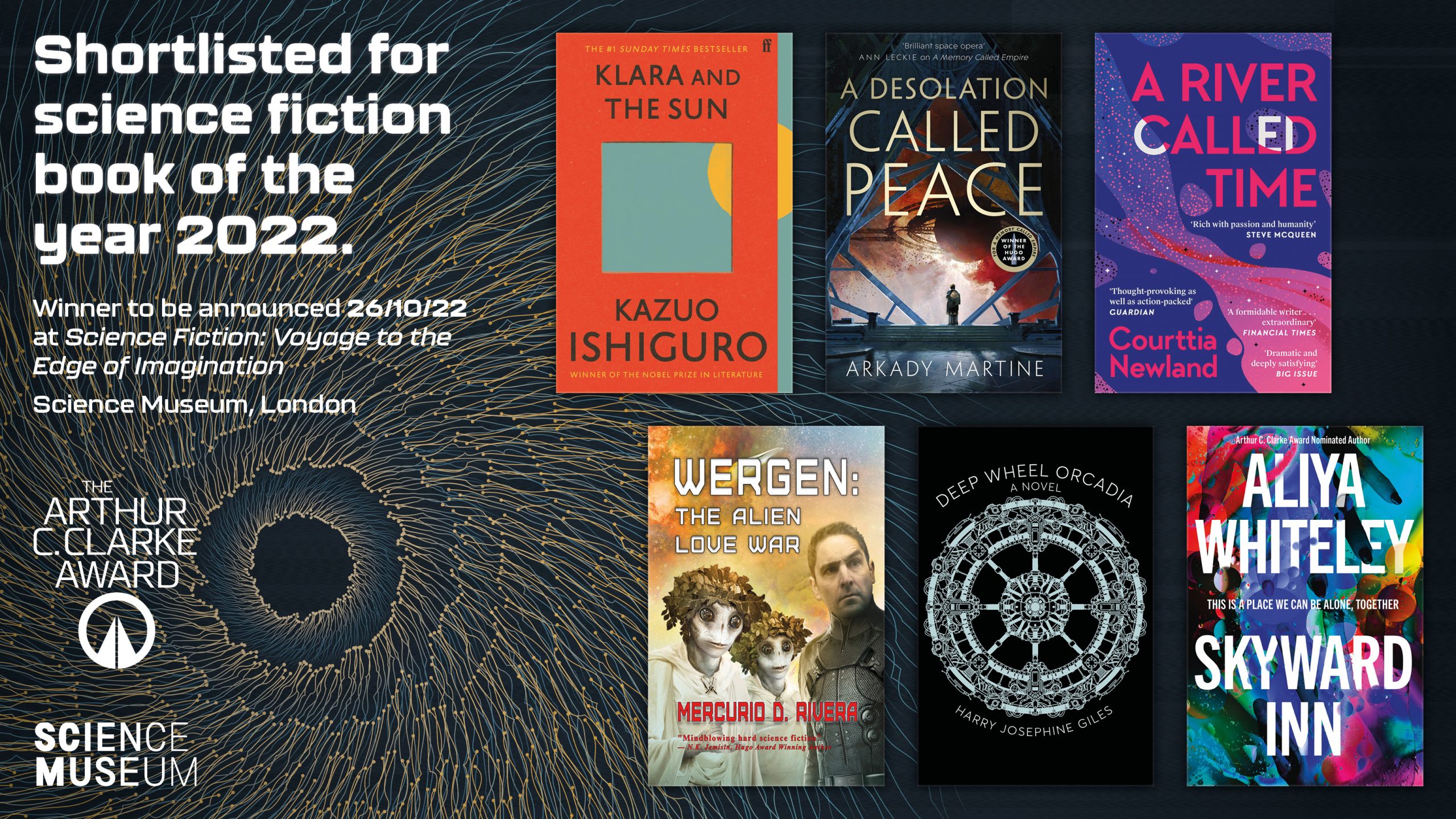 The shortlisted books for the 2022 Arthur Clarke Award for science fiction book of the year.