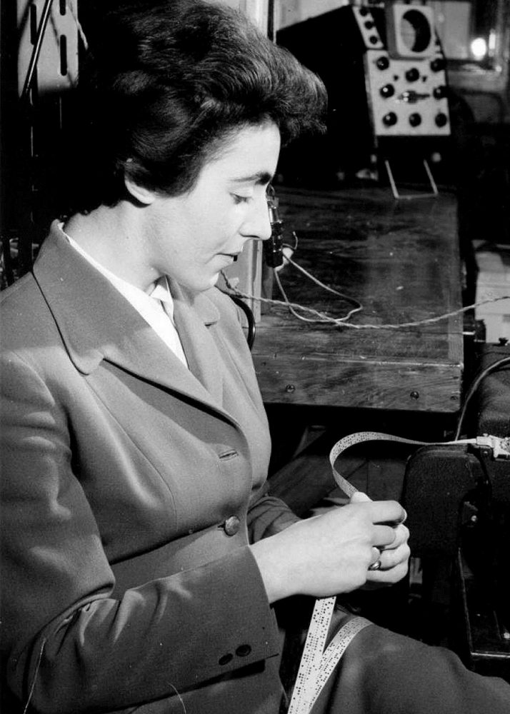 Stephanie Brook (later Shirley) checking ERNIE randomness c. 1957. 